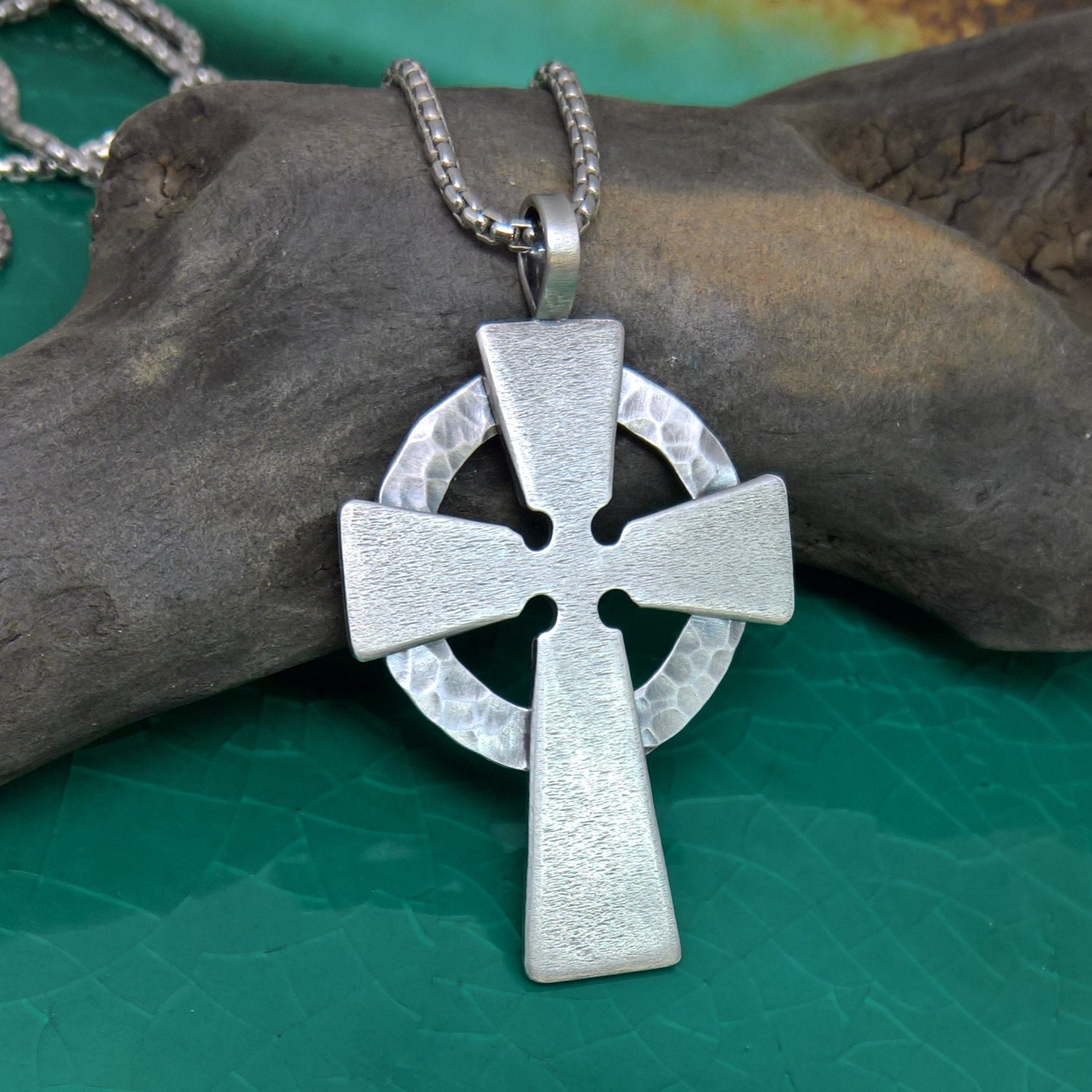 Mens Hammered Celtic Cross Mens Sterling Silver by TheCaptiveHeart