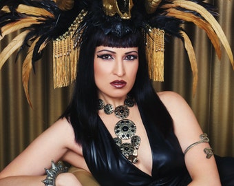 READY TO SHIP/Cleopatra Headdress/Feather Headdress/ Cleopatra Crown/ Egyptian Headdress/ Tribal Headdress/ Goddess Headdress/ Golden