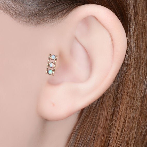 2mm Opal Tragus Stud - Gold Nose Stud - Cartilage Hoop - Helix Earring Stud - Nose Ring - Tragus Jewelry - Nose Piercing 20g