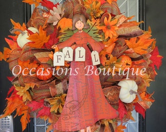 Fall Wreath, Autumn Wreath, Door Hanger, Front door Wreath, Wreath for Door, Fall Decoration, Ready To Ship