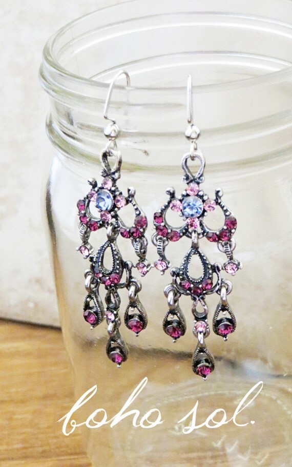 Vintage Glam Chandelier Earrings Antique Silver with by BohoSol