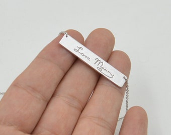 Custom Handwriting necklace-Engraved Name bar necklace-Personalized handwriting jewelry,Word necklace-Mom necklace-Mother's Day gift