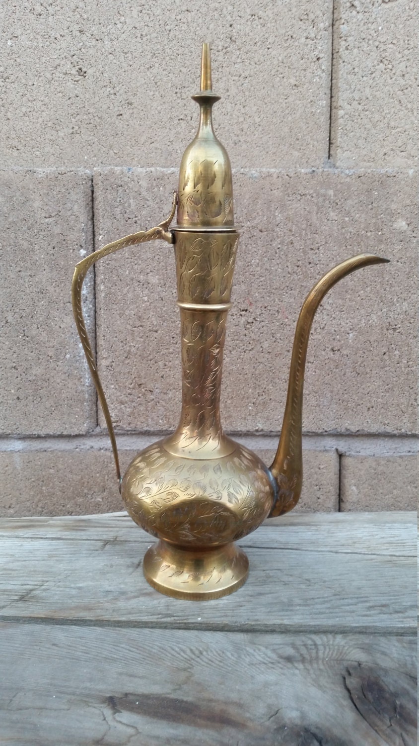Brass Tea Kettle/Pot/Pitcher Engraved Etches Made in India