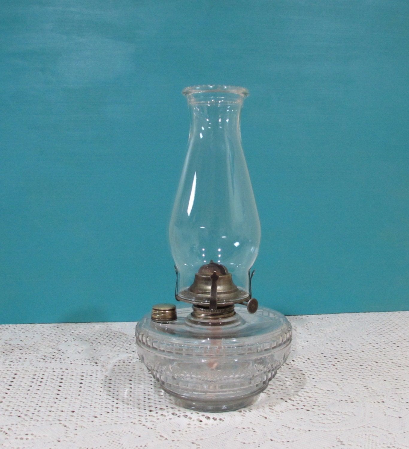 Hurricane Oil Lamp with Side Fill Cap Clear Glass Oil Lamp
