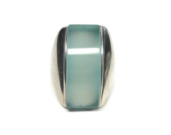 1990s Chalcedony Statement Ring Vintage Sterling Size 7