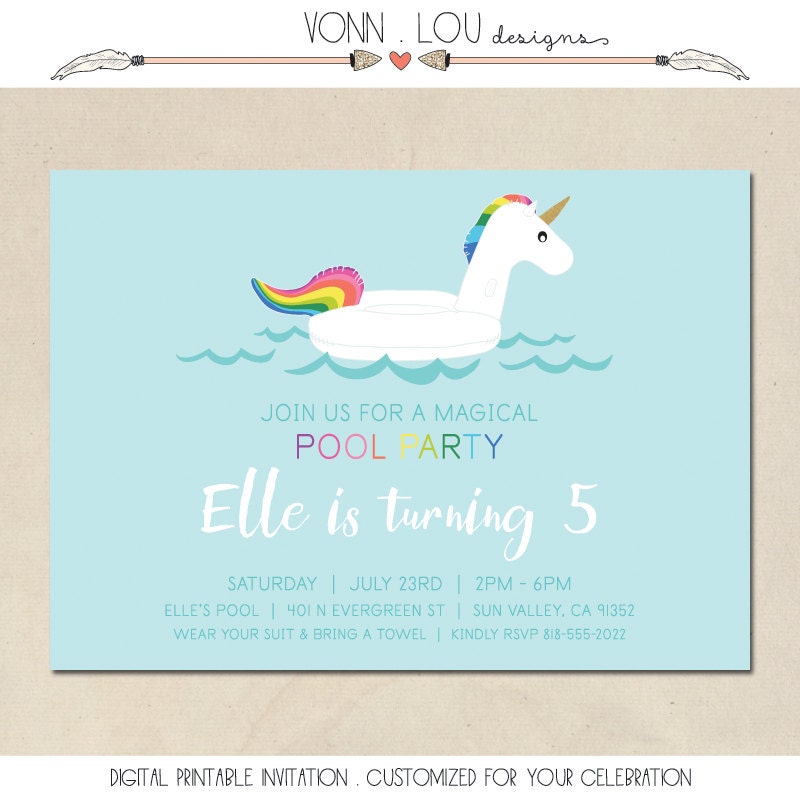 Unicorn Pool Party Invitations 