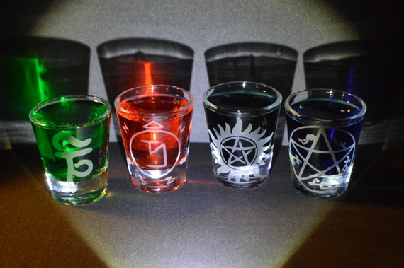 Supernatural etched shot glass set of 4 fan art
