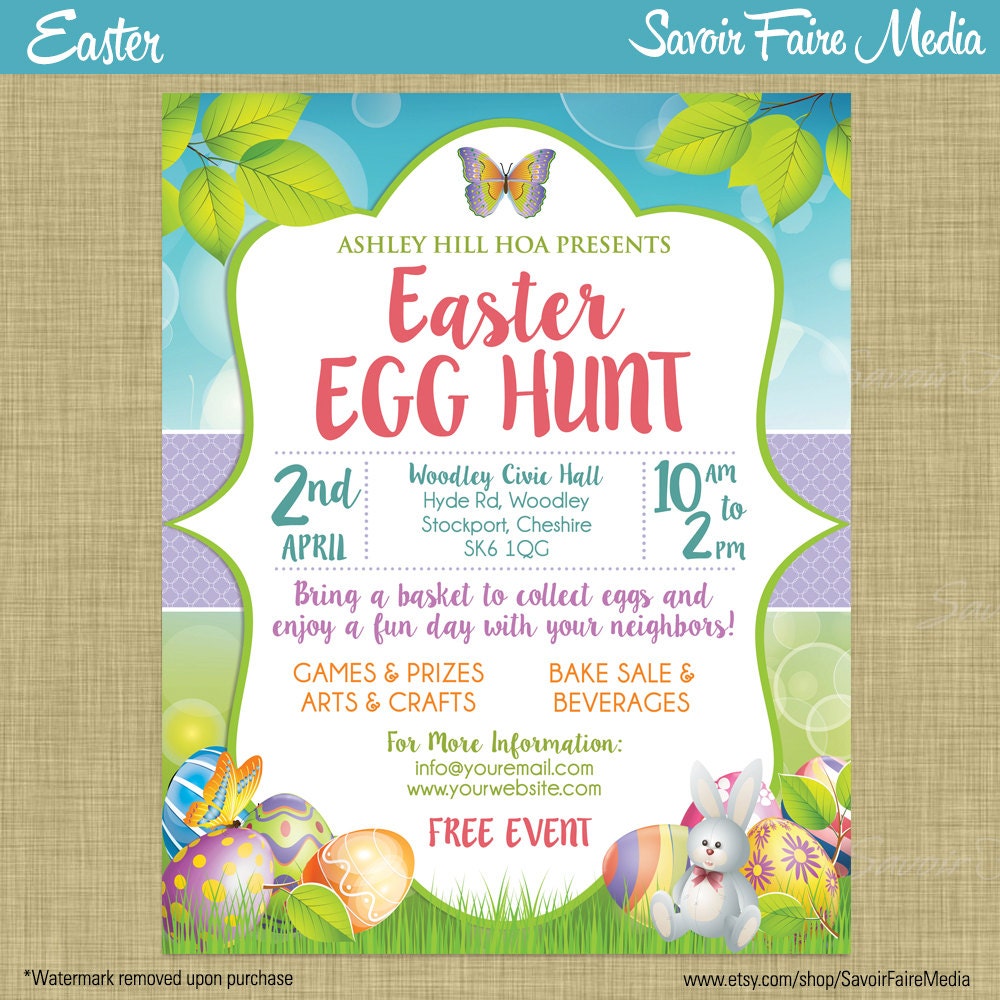Easter Egg Hunt Flyer Invitation Poster / Template Church