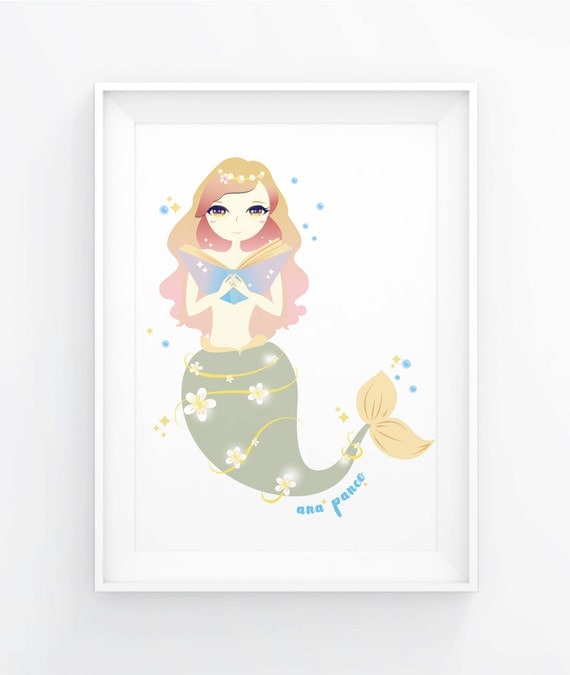Cute mermaid printable poster Digital art design by EnchantmentA