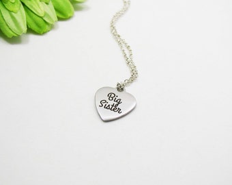 Silver Big Sister Necklace - Big Sis Necklace - Sister Gift - Stainless Steel Charm - Sister Jewelry - Sis Charm Necklace - Big Sis Jewelry