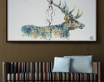 Painting Animal STAG deer 60" Original oil painting on canvas, thick oil layers, Luxury looks, Express shipping, By Koby Feldmos