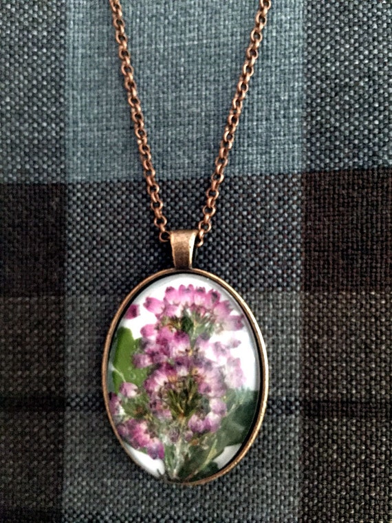 Outlander Scottish Heather Large Oval Pendant Necklace