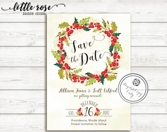Christmas Save the Date - Holiday Wedding Save the Date Card - Holiday Party Save the Date - Printable - DIY - Customizable - LR1065