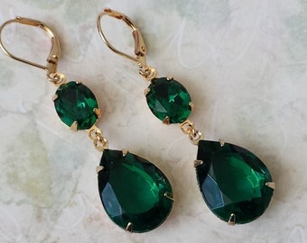 Emerald Teardrop Earrings Bridesmaid Jewelry Gifts Emerald Earrings Emerald Teardrop Earrings Gift for Her Rhinestone Earrings