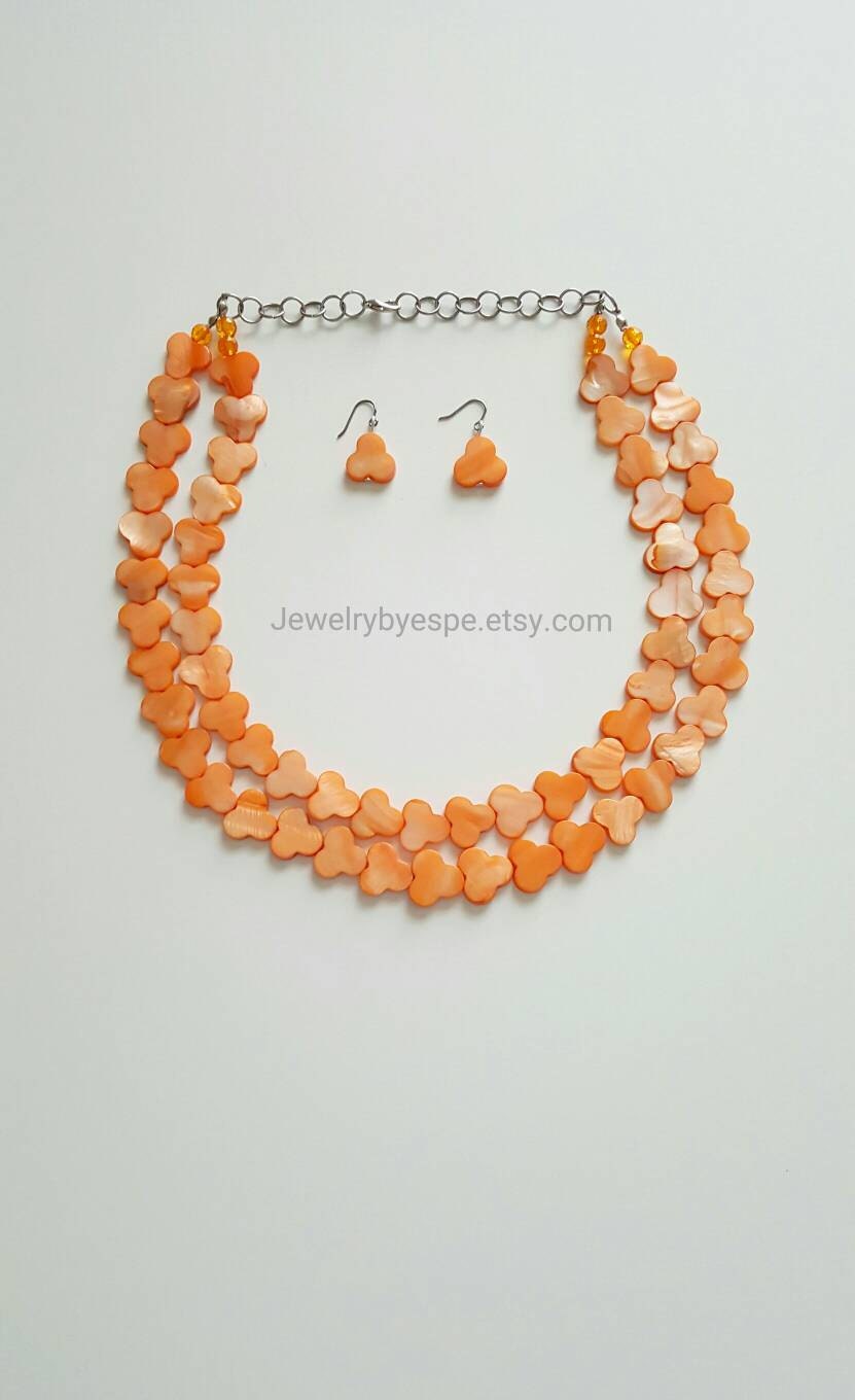 Orange Necklace Layered Necklace Statement Necklace Boho