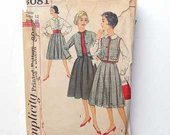 Vintage Sewing Pattern - 1959 Simplicity Blouse, Skirt & Jacket Pattern #3081 - Size 12 (Bust 32)