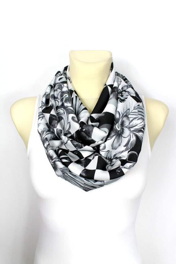 Infinity Scarf Womens Gift for Her White Infinity Scarf Boho Scarves Floral Scarves Womens Gift for mom grandma Summer Outdoors Summer Party