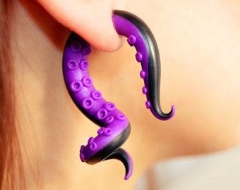 Disney Earring or Ursula Ear Plug, Ursula Fake Gauge, Disney Plug 6g-3/4 n Fake Plugs, Disney Ear, Ursula Earring, Octopus Tentacle Earrings
