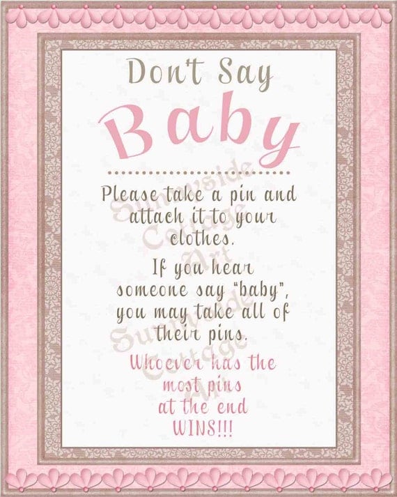 Dont Say Baby Game Printable Baby Shower By Sunnysidecottageart