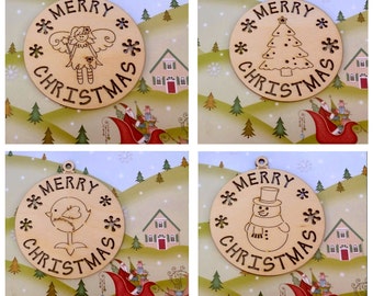 Christmas Baubles, laser cut from Birch PLywood x 10