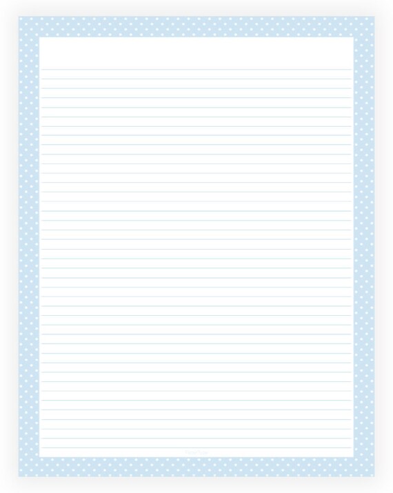 Editable Lined Paper Light Blue and White Polka Dot Border