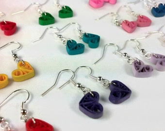 Tiny Heart Earrings Multiple Colors, small heart earrings, bridesmaid earrings, different color choices, minimalist earrings, paper earrings