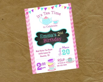 TEA PARTY Birthday Party Invitation Invite -Digital or Printed