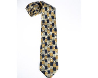 Per L'Uomo Necktie, French Armand Thiery Silk Tie, Flowery Floral Pattern Navy Blue Yellow Neck Tie