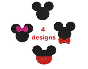 4 designs Small Mini Mickey Minnie ears filled embroidery patterns Machine embroidery designs Digital Download