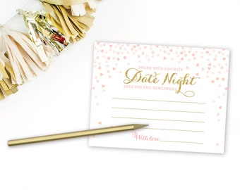 Pink and Gold Bridal Shower Date Night Ideas for the Newlyweds Cards . Bridal Shower Games Printable Instant Download . Gold Glitter Pink