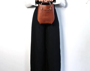 Leather Purse Bag the O-Series in Cognac Brown
