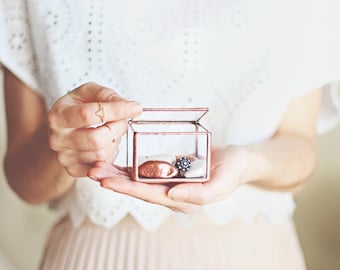 Ring Bearer Box, Wedding Band Box, Glass Box, Engagement Ring Box, Glass Ring Box, Rose Gold Jewelry Box, Copper Ring Pillow Alternative