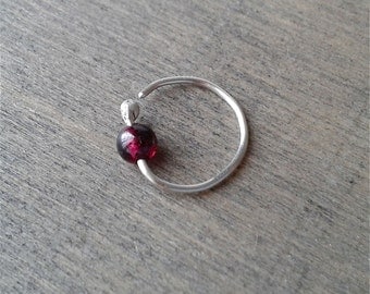Garnet hoop earring, daith earring, hoop for cartilage piercing, silver helix, cartilage, upper ear earring, 20 gauge 18 gauge conch jewelry