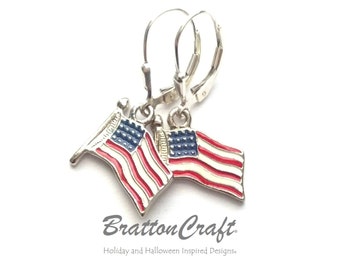 American Flag Earrings - USA Flag Earrings - Patriotic Earrings - Flag Earrings - Red, White and Blue Earrings