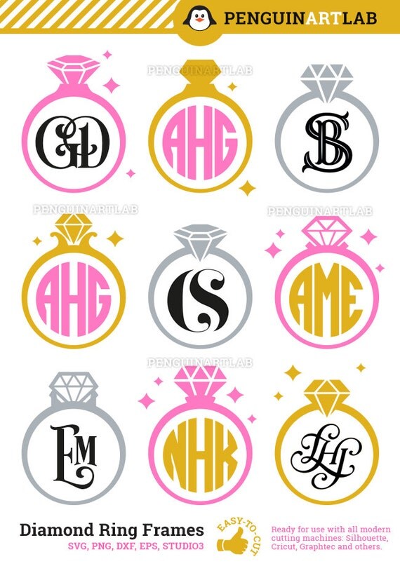 Download Diamond Wedding Ring SVG Monogram Frames - Cut Files for ...