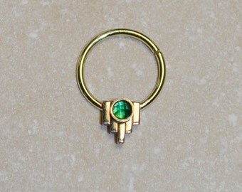 2mm Emerald SEPTUM RING // Gold Nose Ring - Septum Piercing - Septum Jewelry - Tragus Earring - Septum Hoop 20 gauge - Nose Piercing
