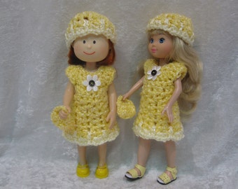 8" MADELINE Doll Clothes Handmade Outfit Crochet Dress, Hat and Purse Set ~ SUNSHINE