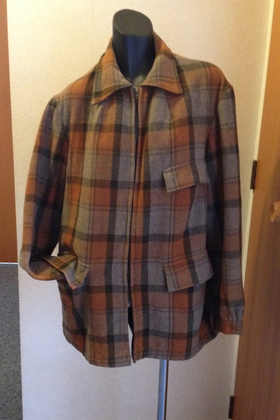 1970s Vintage Swanndri Mens Orange & Brown Plaid Wool Outdoors