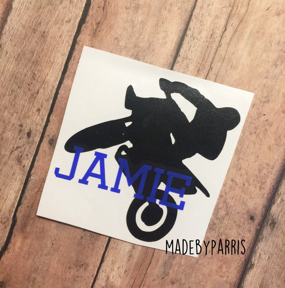 Dirt Bike with Name Vinyl Decal Dirtbike Decal by MadeByParris