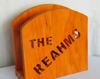 Handmade customizable cherry wooden napkin holder - scroll saw kitchen accessories - unique gift - customized practical art