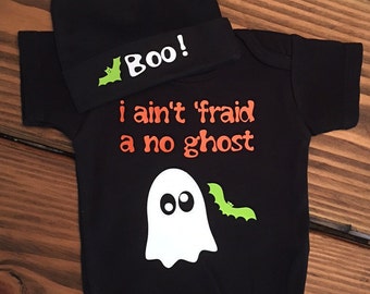 Halloween Ghost Onesie / TWO Piece Ghost Onesie & Hat / Ghost Busters /Trick or Treat Onesie/ Ghost Costume/ Infant Halloween Costume