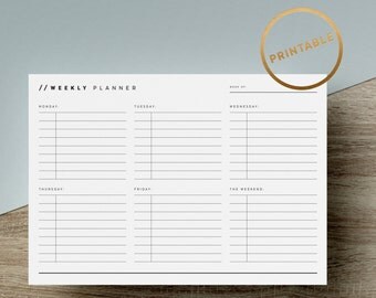 Weekly Planner Printable | To Do List | Weekly Task Overview | Undated Agenda | Minimalist | Black White | A4 | US Letter | Instant Download