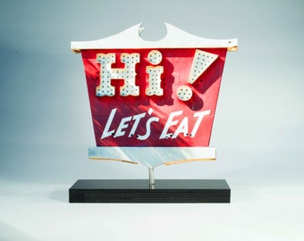 hi let's eat vintage neon sign / photo cutout / restuarant art / kitchen art/ retro neon sign / neon sign photo / mid century neon sign