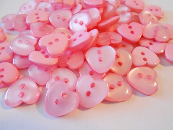 Pink Heart Buttons Resin Buttons Small 11 mm Heart Shaped