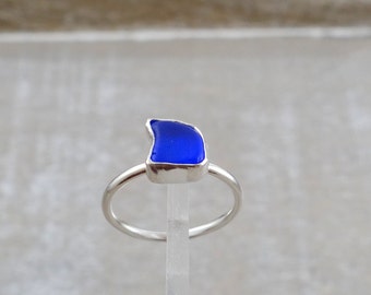 Cobalt Blue Sea Glass Ring set in Sterling Silver size 6.75