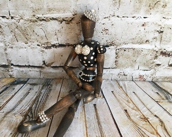 Wood Mannequin, artist mannequin,wood scupture, painted mannequin, upcycled mannequin, one of a kind,whimsical statue,funky,mannequin
