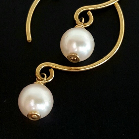Pearl Earrings Akoya White Pearls 14K Gold Hoops by VenexiaJewelry