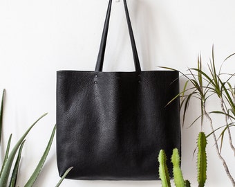 Xmas in July SALE Textured Large Black Leather Tote bag No. Ltb-1509