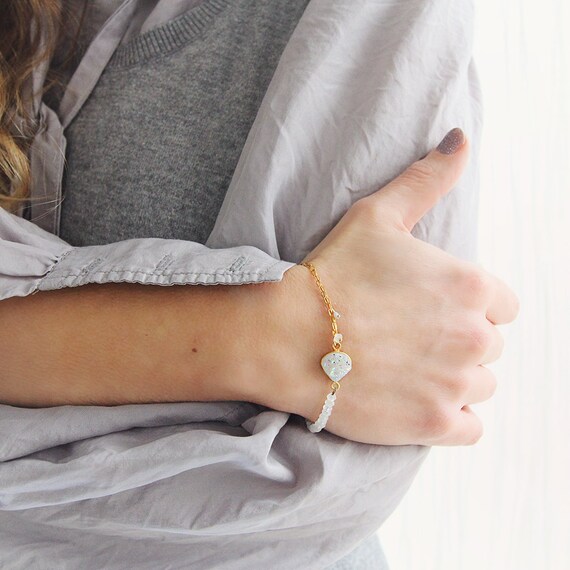 Moonstone Bracelet with Druzy & Diamonds