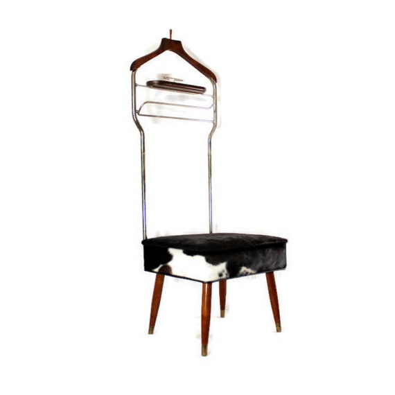 Vintage Mens Valet Butler Chair Upcycled Hair on Cowhide